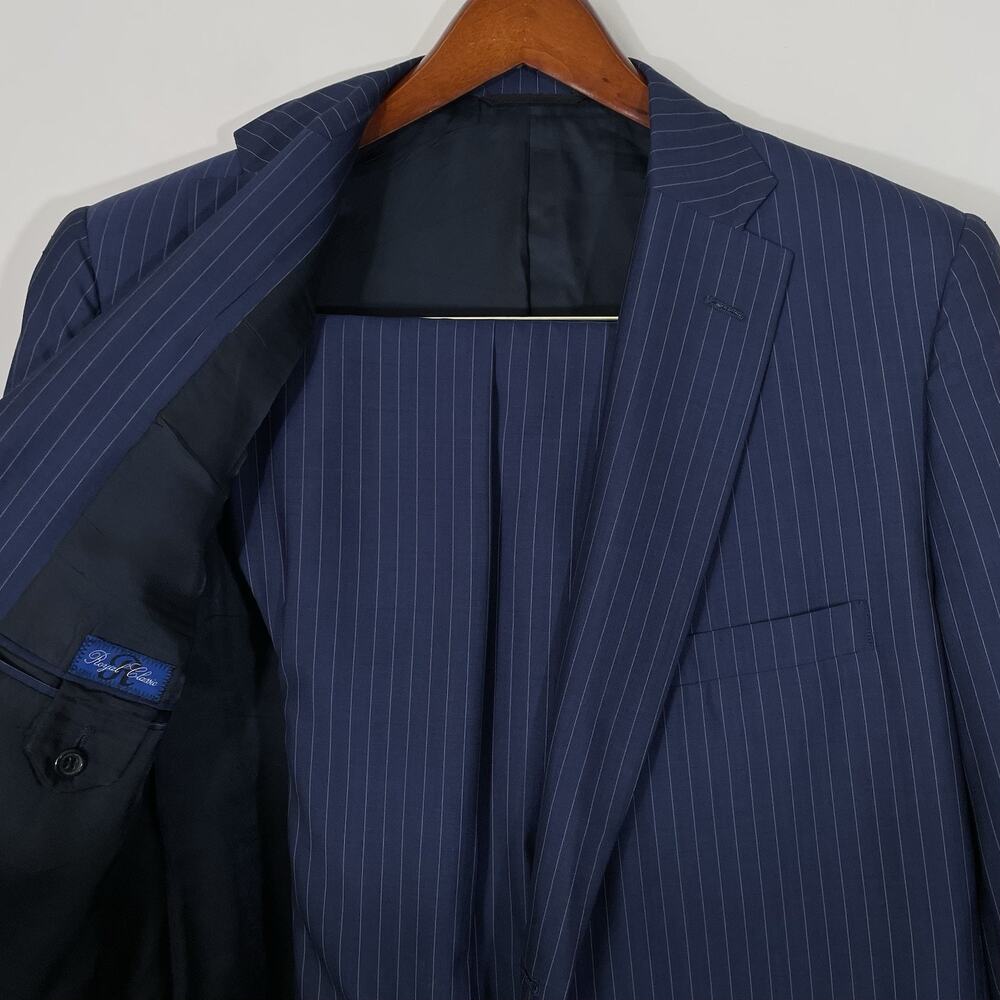 BESPOKE Holland & Sherry Tom James Royal Classic Pinstripe Suit 46R Pants 38